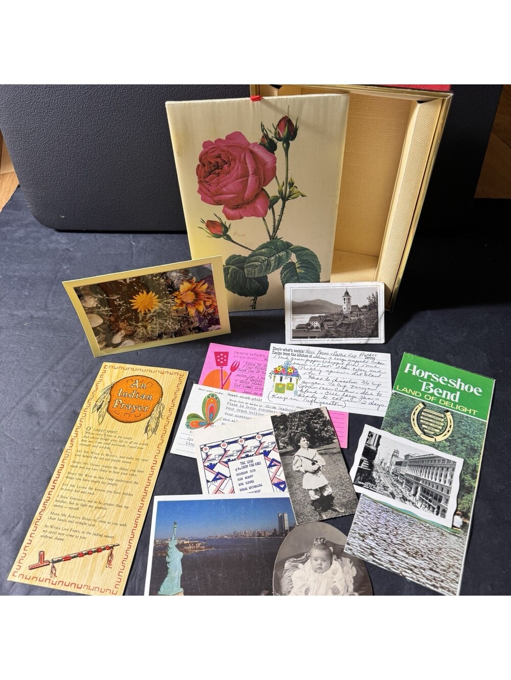 Vintage Ephemera Lot Photos Postcards Recipe Cards Keepsake Box Memories